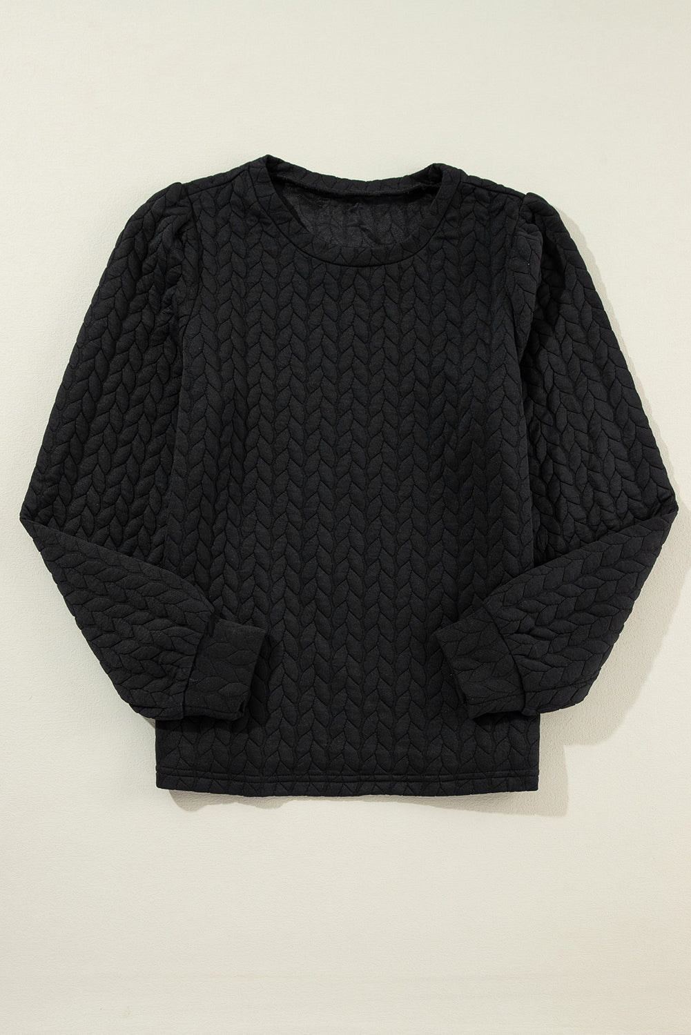 Black Cable Textured Puff Sleeve Sweatshirt