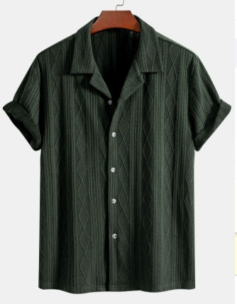 Men’s Lace Hollow Out Shirt – Sheer Short Sleeve Summer Cardigan | Loose Fit Breathable Fashion Shirt Dark green CJ Dropshipping Short Sleeve Shirt