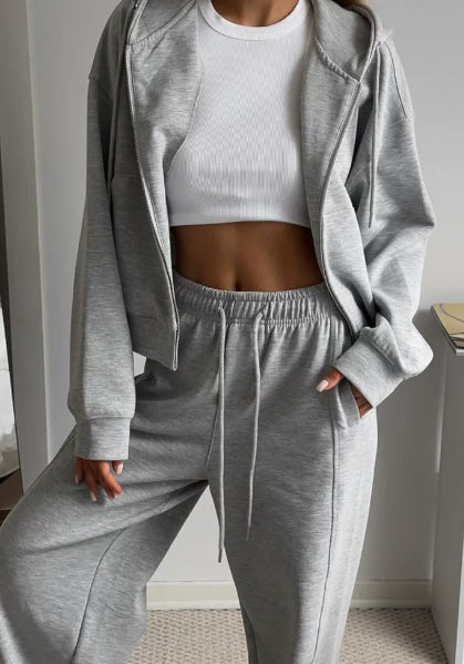 Women’s Zip-Up Hoodie & Drawstring Pants Set – Casual 2-Piece Sweatsuit Grey CJ Dropshipping Hoodie Sweatsuit
