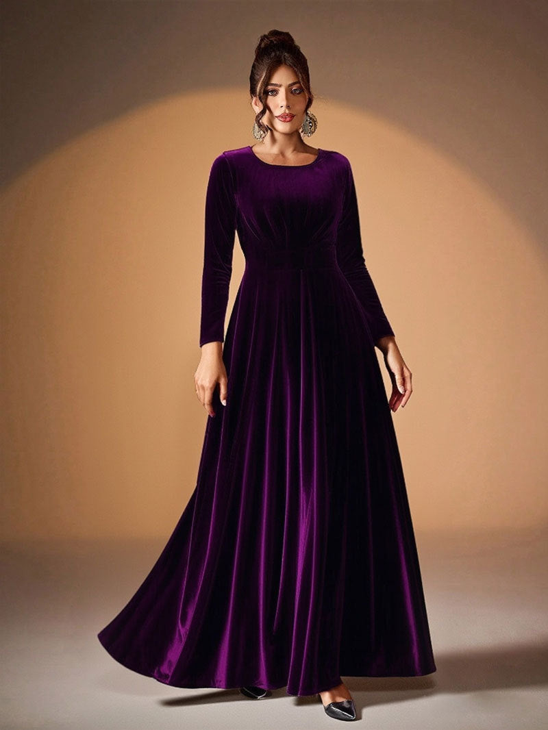 Elegant Velvet Long Sleeve Evening Gown