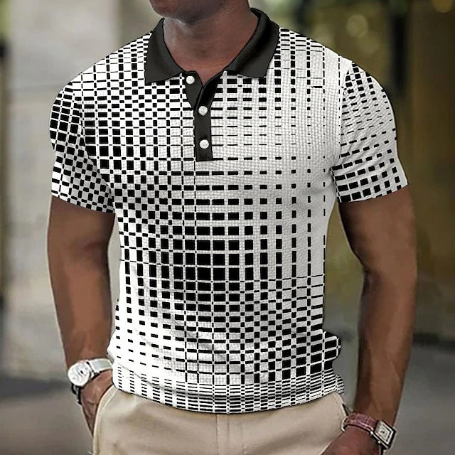 Men's Casual Short-Sleeve Plaid Polo Shirt CJ Dropshipping Striped Polo Shirt