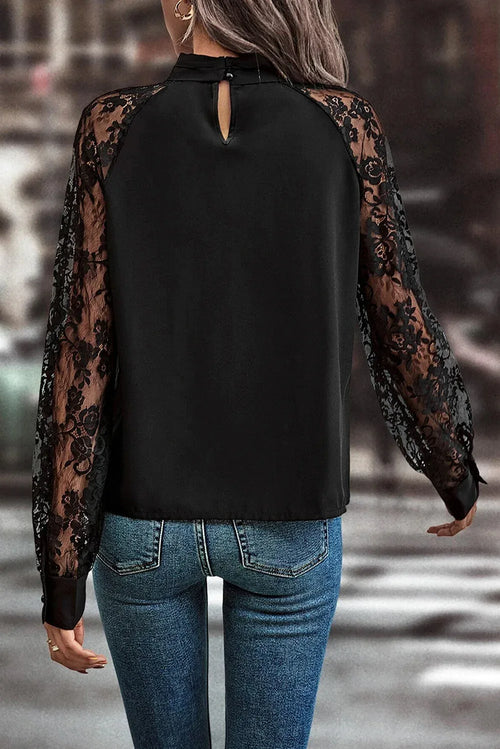 Black Lace Raglan Sleeve Blouse Bazaare Mart Tops/Blouses & Shirts