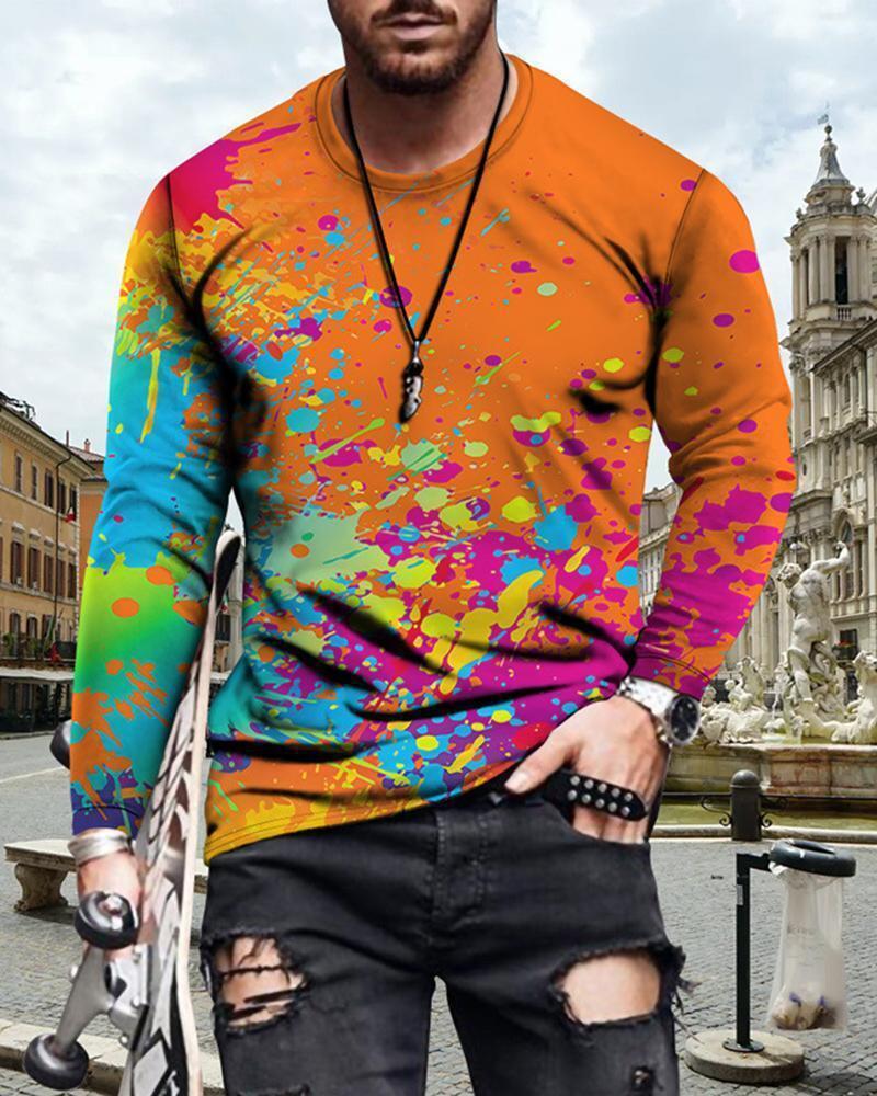 Men’s Geometric Print Long Sleeve T-Shirt – Slim Fit Casual Crew Neck Tee | Modern Graphic Shirts 14Color CJ Dropshipping Abstract Long Sleeve Tee