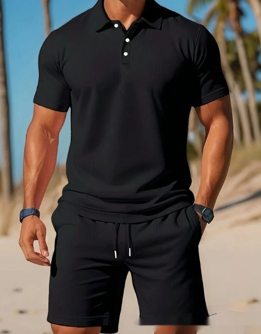 Men's Polo Shirt And Matching Drawstring Shorts Set