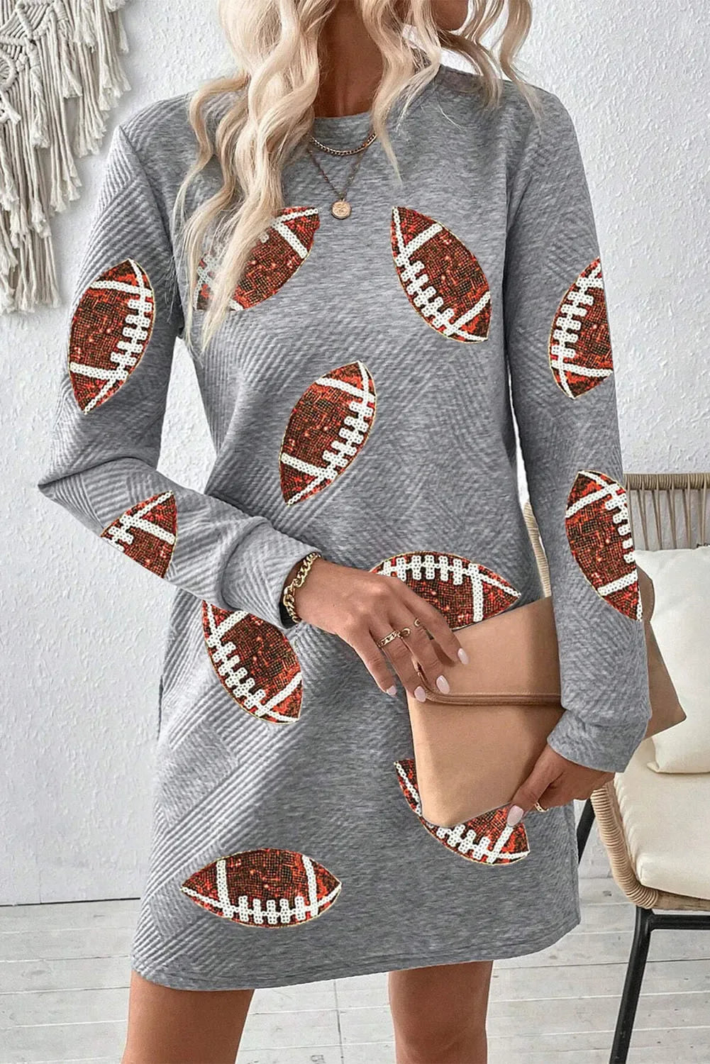 Sequin Football Long Sleeve Mini Dress Trendsi Football Dress