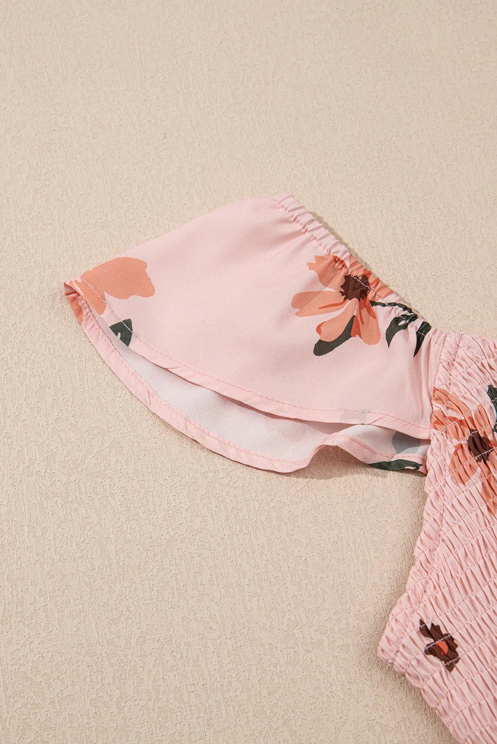 Pink Floral V Neck Smocked High Waist Ruffle Hem Maxi Dress Shewin Maxi Dresses