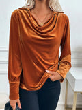 Perfee Ruched Long Sleeve Blouse Terracotta Bazarre Mart Long Sleeve Cowl Neck Velvet Top