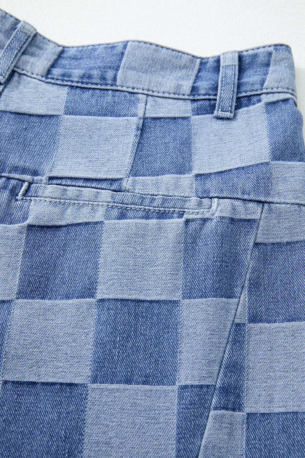 Dusk Blue Checkered Denim Wide Leg Jeans