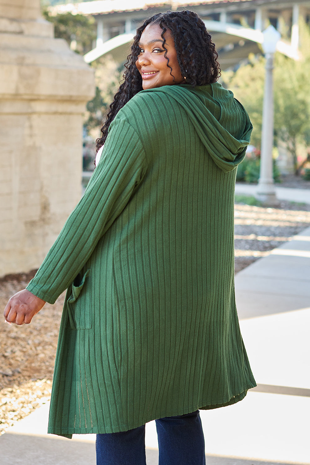 Plus Size Long Hooded Sweater Cardigan