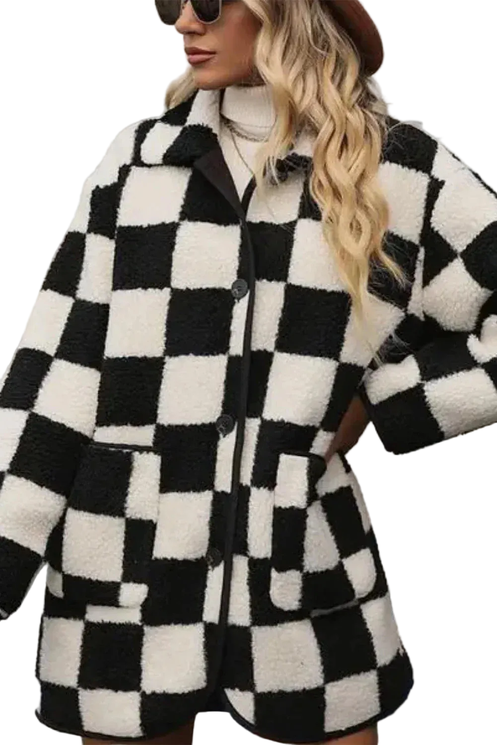 B&W Checkered Button Up Fleece Jacket Bazaare Mart Outerwear/Jackets