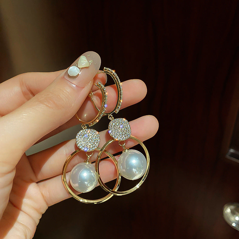 High-end Double Hoop Pearl Earrings