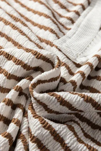 Khaki Striped Hoodie Bazaare Mart Plus Size/Plus Size Tops/Plus Size Long Sleeve Tops