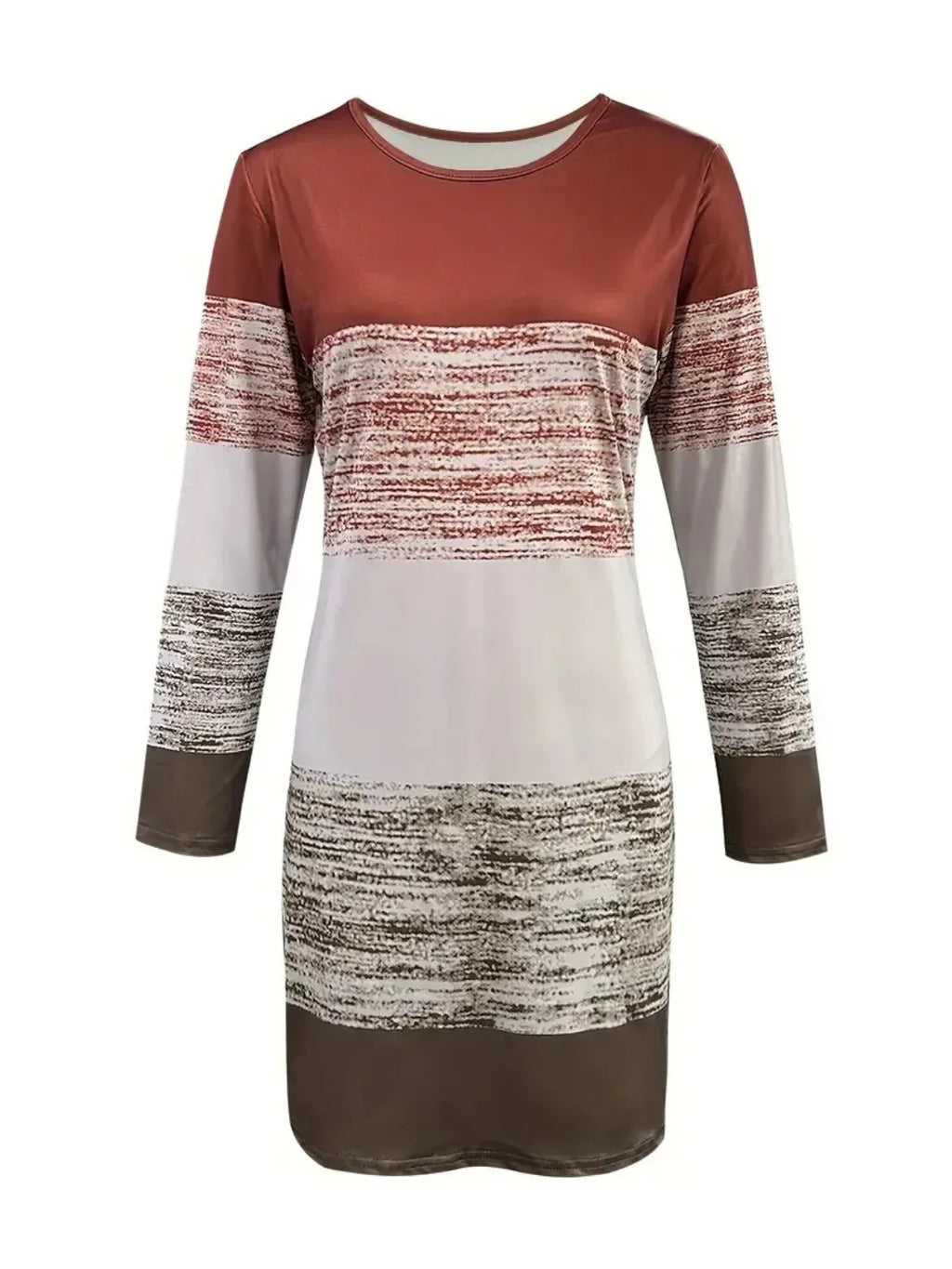 Retro Color Block Round Neck Long Sleeve Knit Dress Trendsi Color Block Round Neck Long Sleeve Dress
