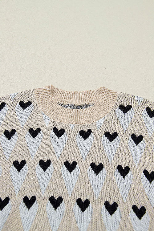 Beige Geo Diamond and Heart Pullover Sweater Bazaare Mart Sweaters & Cardigans/Sweaters