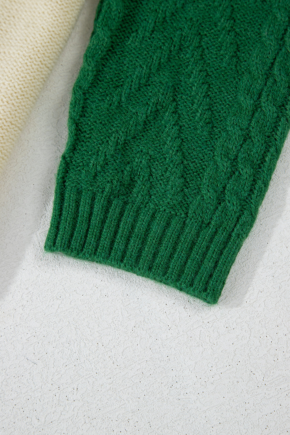 Green Color Block Drop Shoulder Cable Knit Sweater