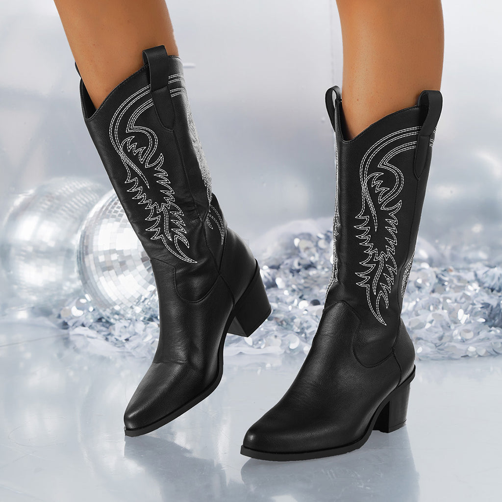 High Heel Western Cowboy Knight Boots – Women’s Pointed Toe Tall Cowgirl Boots Black A CJ Dropshipping White Cowgirl Boots