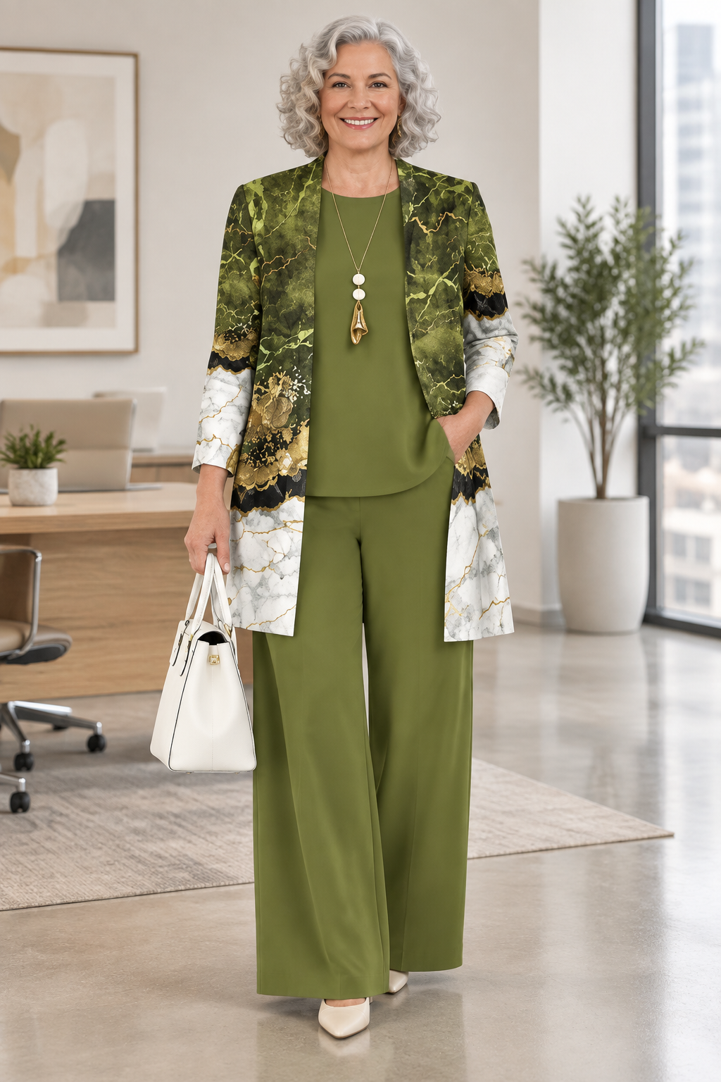 Elegant Green 3pc Pants Set
