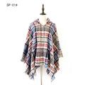 Plaid Hooded Poncho DP 01 Blue Red 135cm Bazarre Mart Poncho