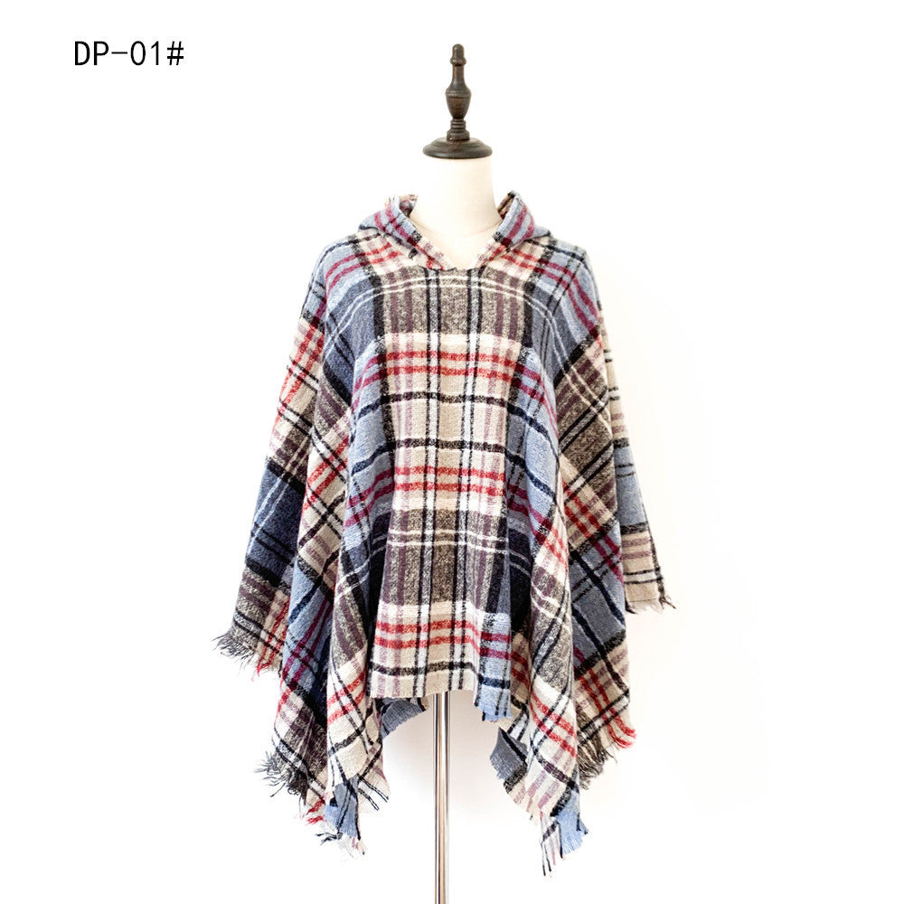 Plaid Hooded Poncho - Bazaare Mart