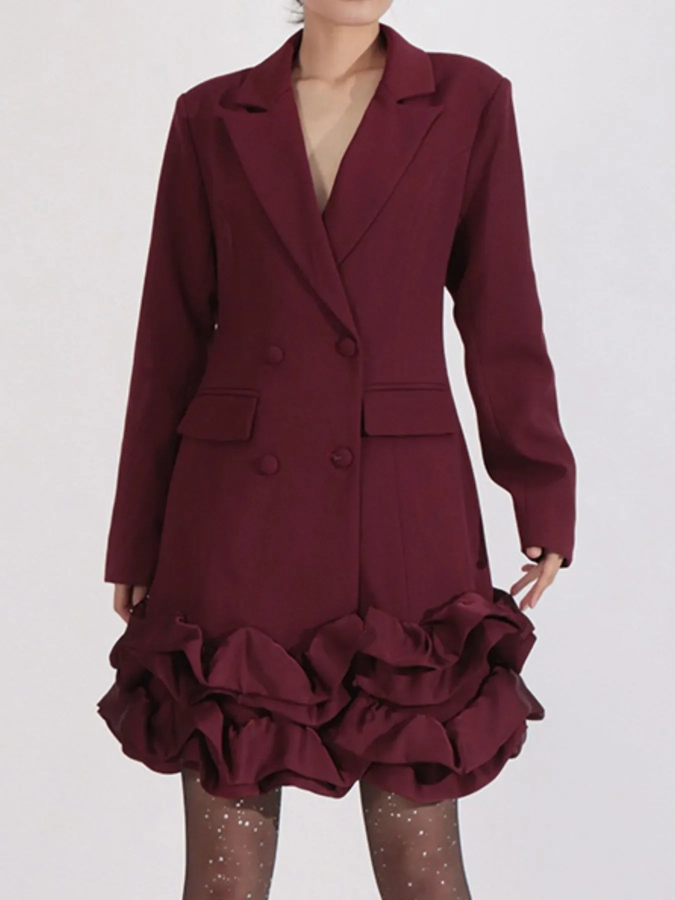 Ruffle Hem Double-Breasted Blazer Dress Trendsi