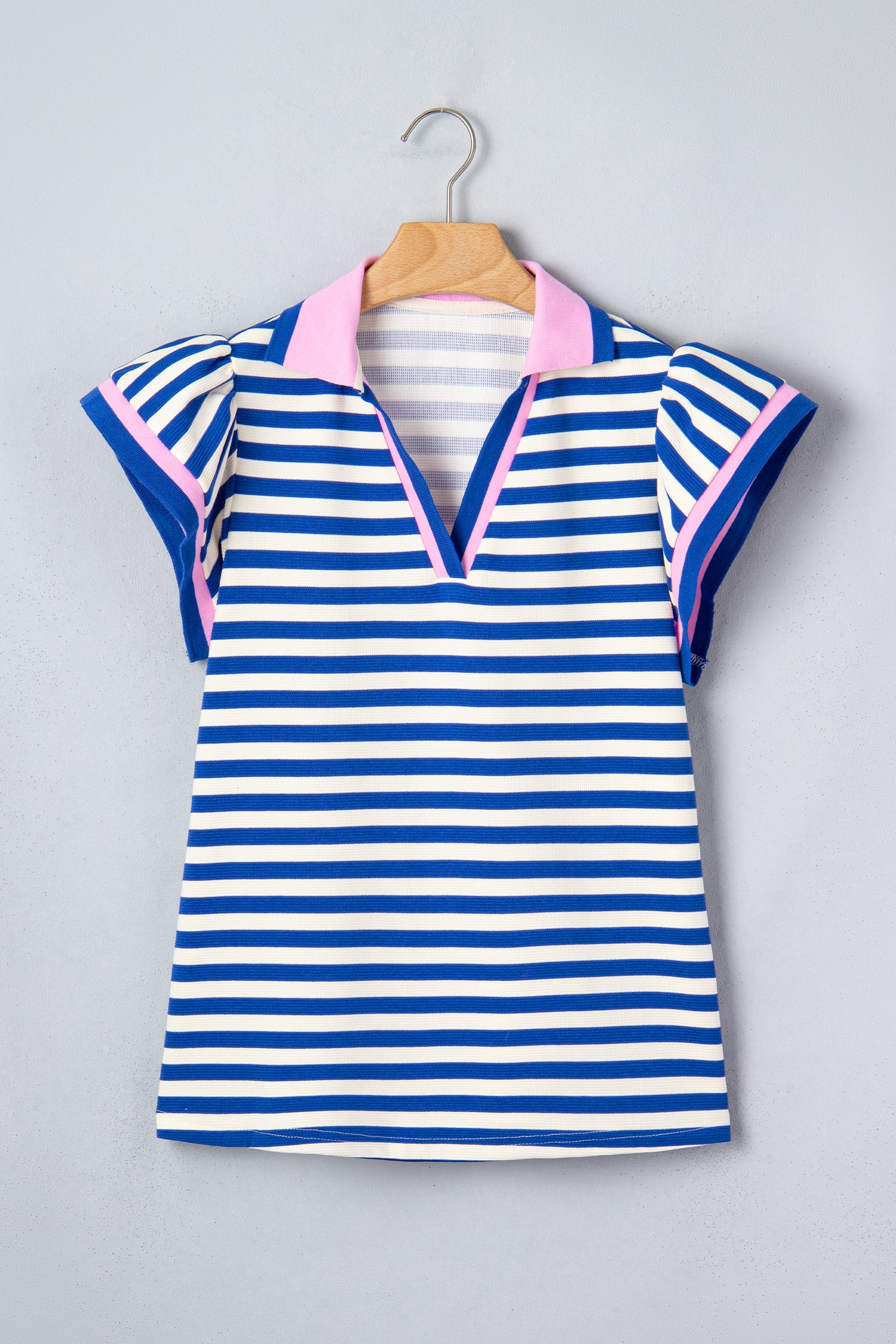 Striped Polo Collar Blouse – Contrast Trim Ruffle Sleeve Casual Women’s Top Dear-Lover Dropshipping Tops/Blouses & Shirts