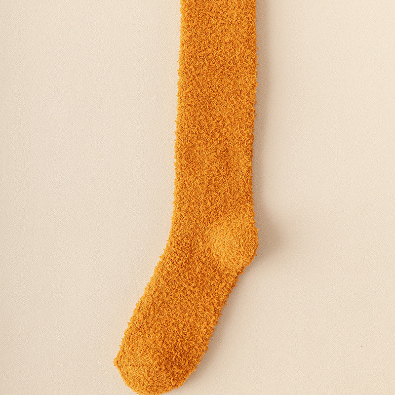 Orange Lint-free Coral Fleece Knee Socks 