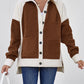 Brown Colorblock Button Down Fleece Shacket Bazaare Mart Outerwear/Jackets