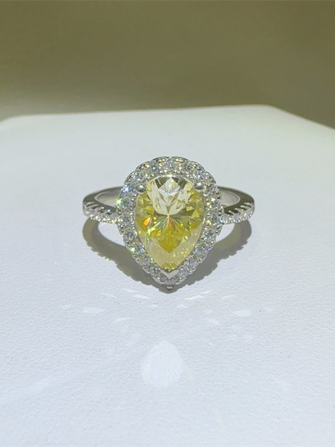 Yellow Moissanite Pear Shaped Ring