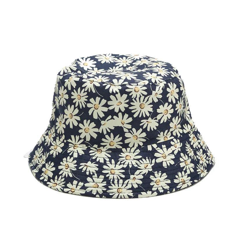 Women's Reversible Floral Bucket Hat Pure Cotton Navy Blue M56 To 58cm Bazaare Mart Floral Bucket Hat