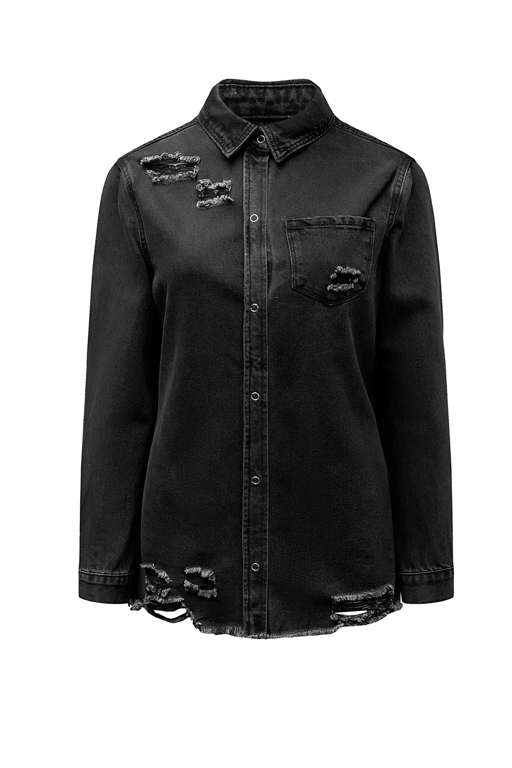 Black Sequined Tigers Graphic Raw Hem Frayed Denim Jacket