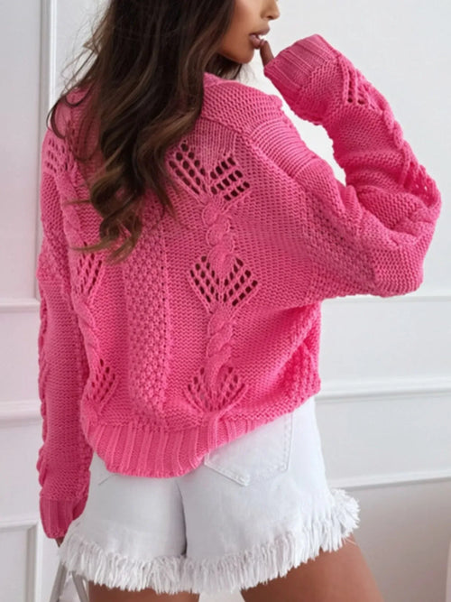 Button Up Openwork V-Neck Cardigan Bazaare Mart Button Up V-Neck Cardigan