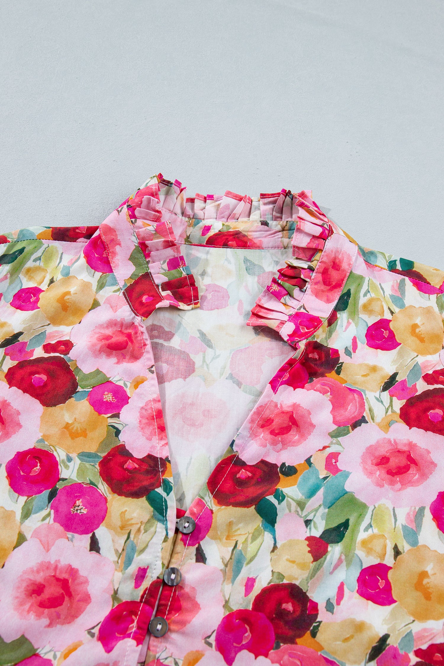 Plus Size Floral Split V-Neck Top – Puff Sleeve Button Detail Blouse Dear-Lover Dropshipping Plus Size/Plus Size Tops/Plus Size Blouses & Shirts