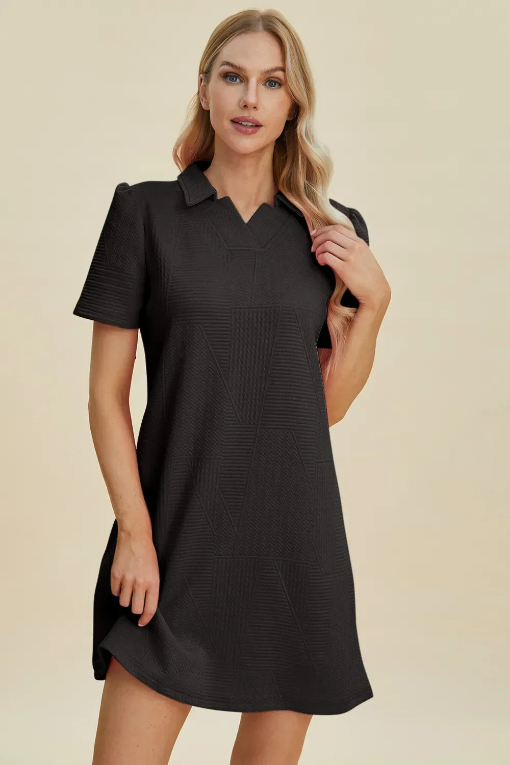 Texture Short Sleeve Polo Dress Black Bazarre Mart Polo Dress