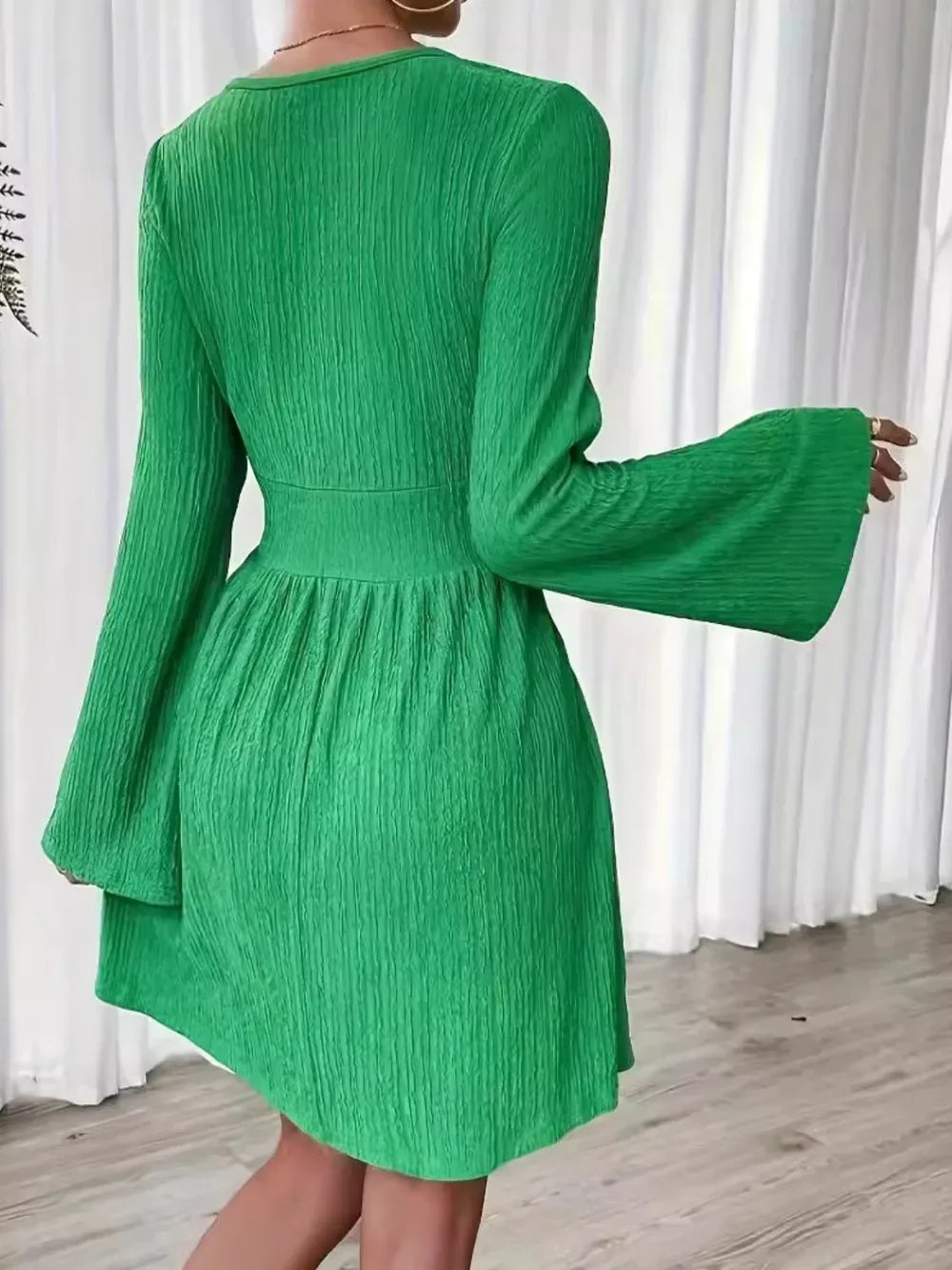 Round Neck Flare Sleeve Mini Dress Bazarre Mart Round Neck Flare Sleeve Mini Dress