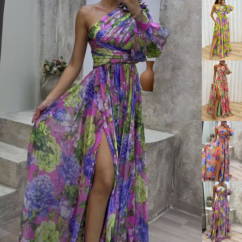 One-shoulder Long-sleeved Maxi Dress CJ Dropshipping Single Long Sleeve Wrap Around Maxi Dres