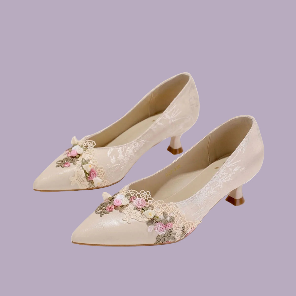 Beige Jacquard Kitten Heels – Pointed Toe Floral Embroidered Elegant Dress Shoe CJ Dropshipping Floral Pumps