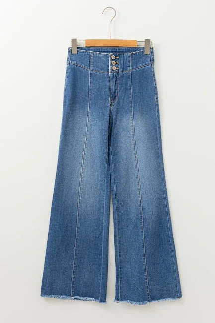 High Waist Button Fly Flare Jeans - Bazaare Mart