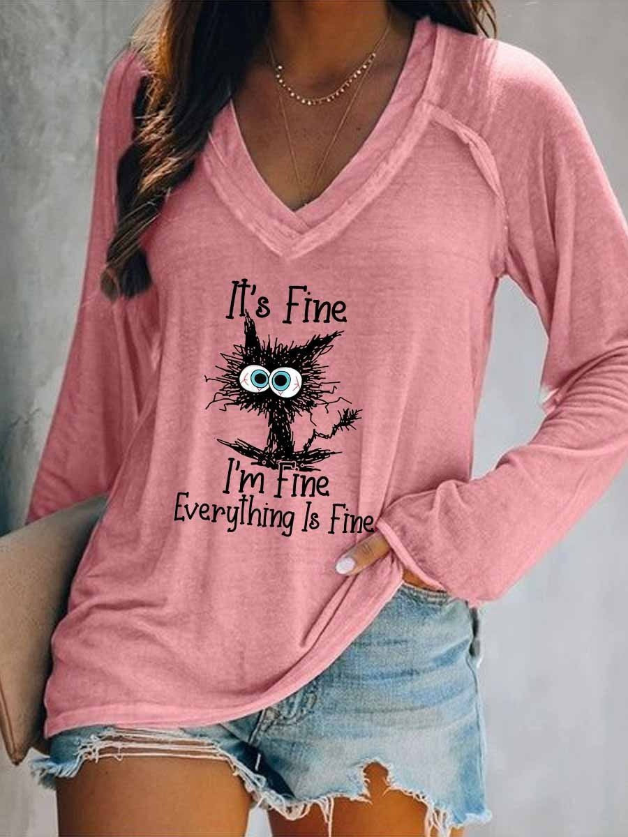 Everything's Fine V-neck Long Sleeve t-Shirt