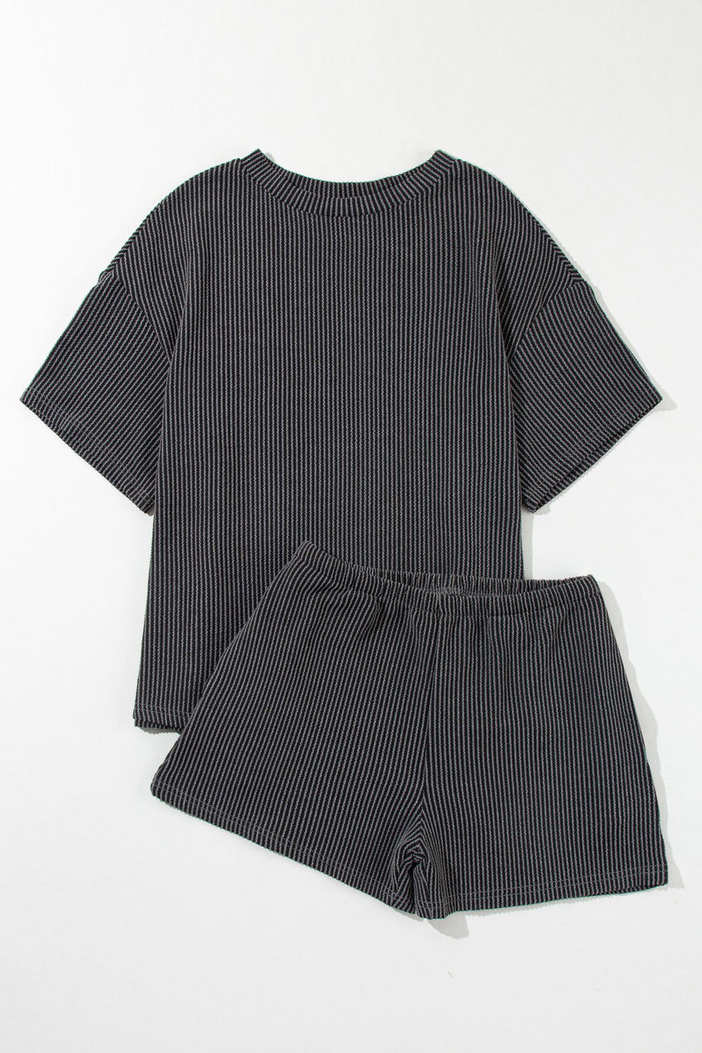Carbon Grey Ribbed Knit Loose Fit Shorts Set