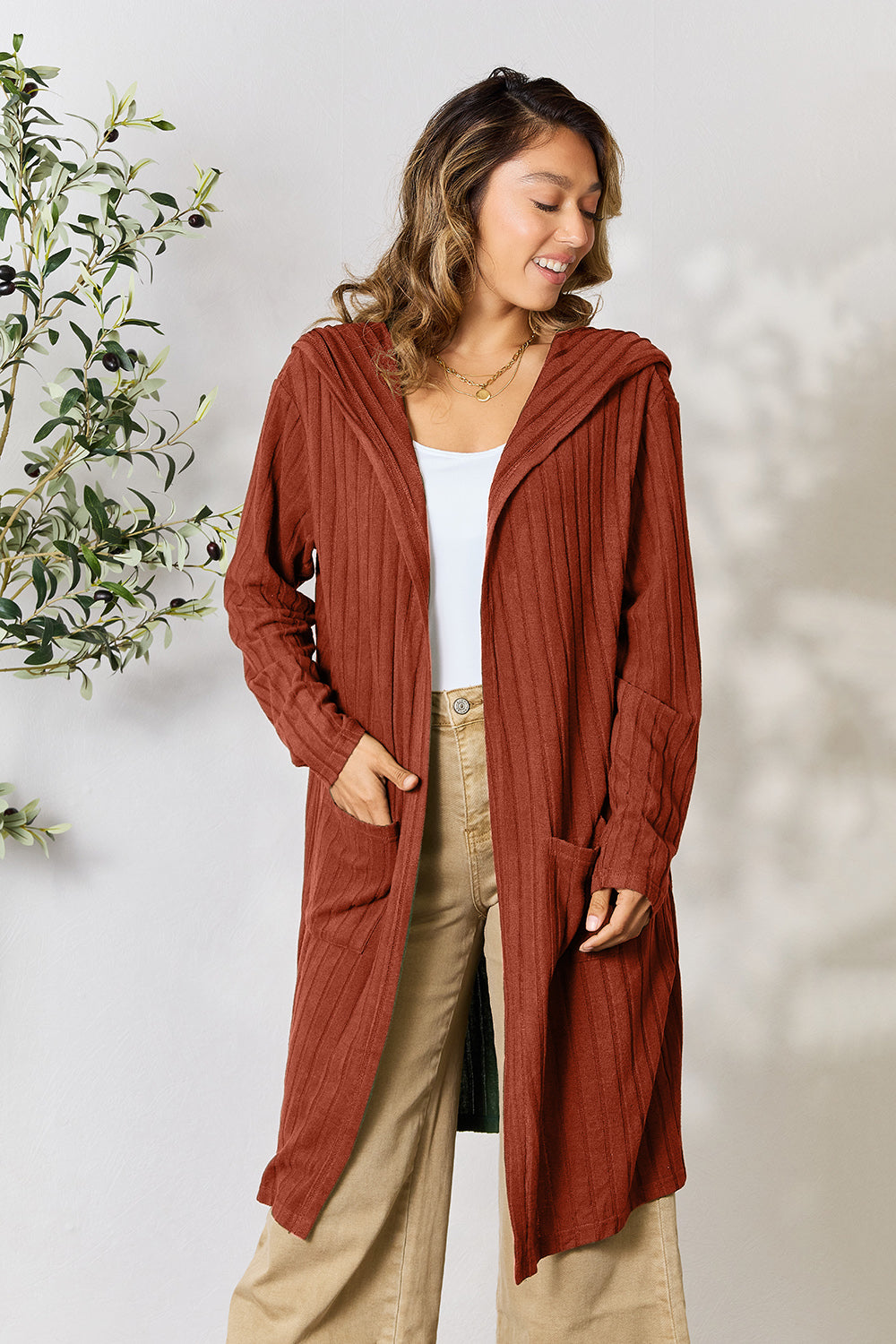 Plus Size Long Hooded Sweater Cardigan