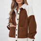 Brown Colorblock Button Down Fleece Shacket Bazaare Mart Outerwear/Jackets