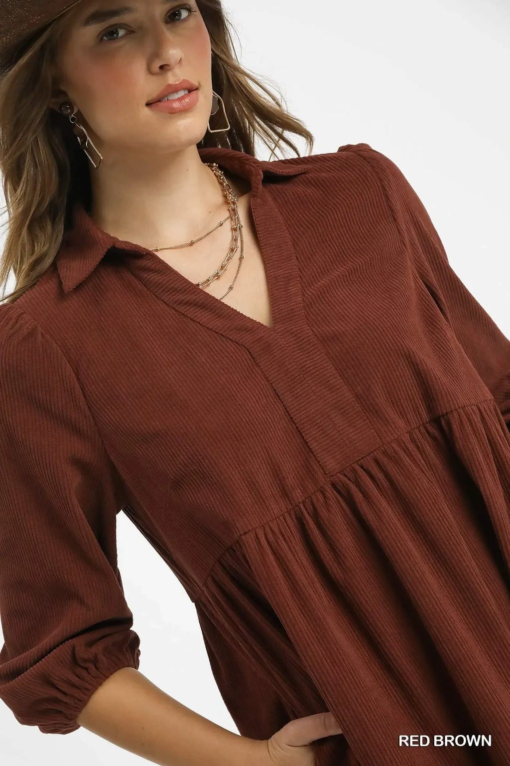 Umgee Tiered Corduroy Mini Dress with Balloon Sleeves Trendsi Tiered Corduroy Mini Dress with Balloon Sleeve Dress