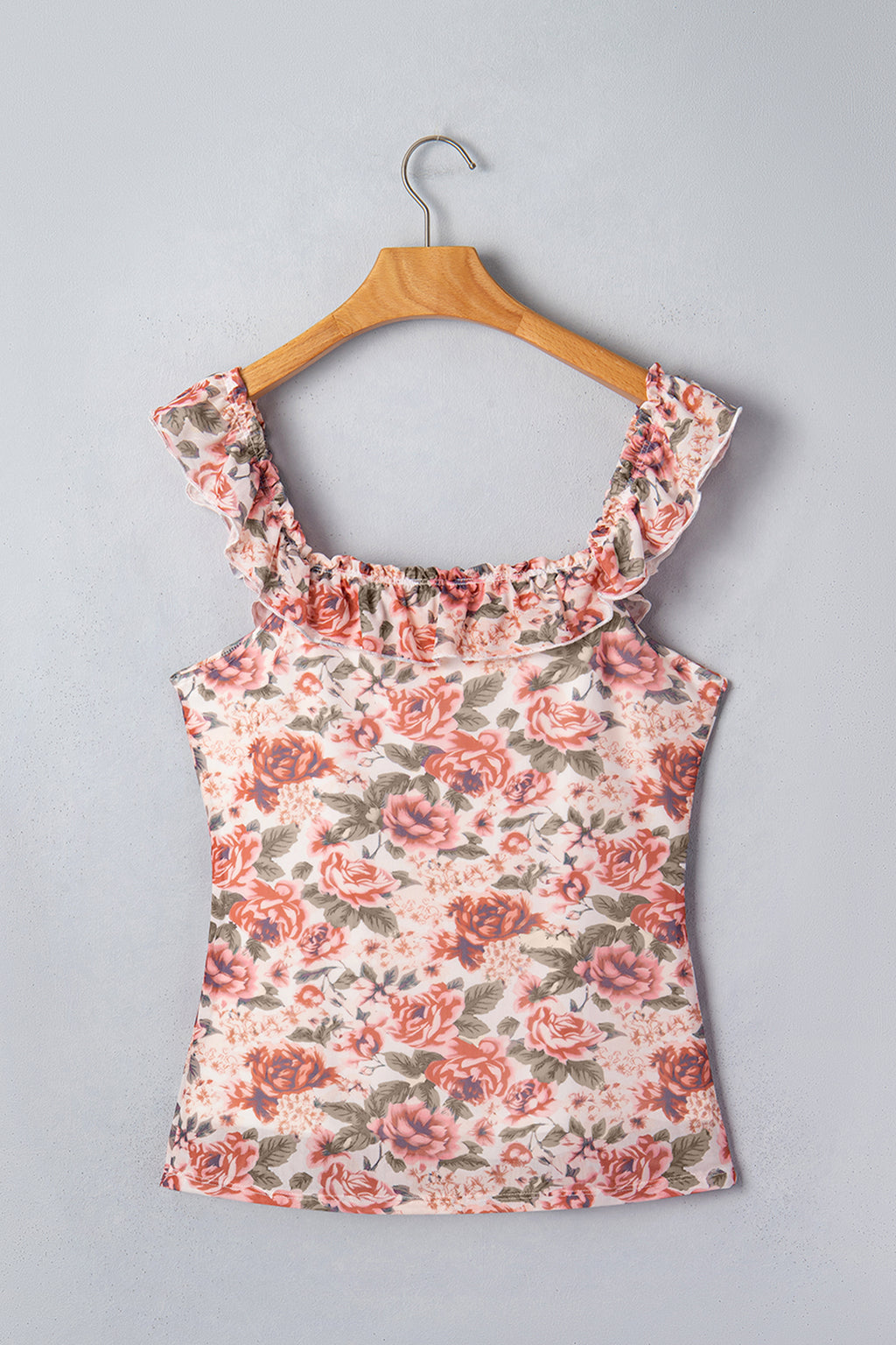 Retro Floral Square Neck Tank Top – Ruffle Trim Fitted Summer Cami Dear-Lover Dropshipping Tops/Tank Tops