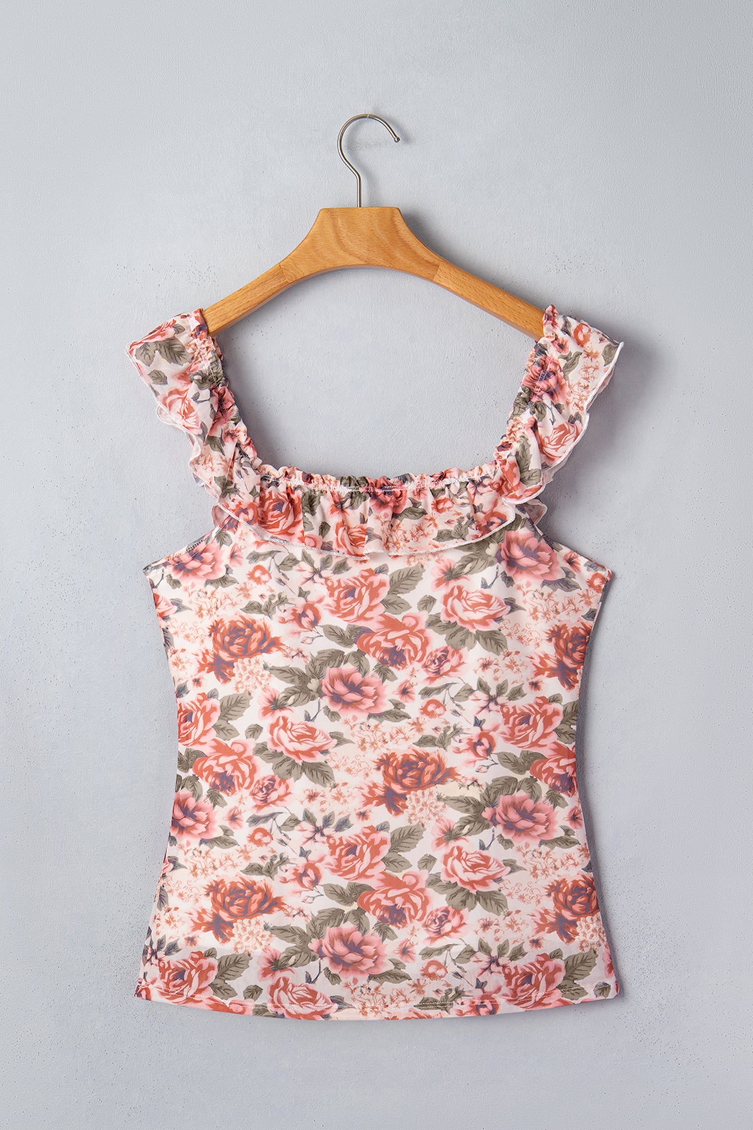 Retro Floral Square Neck Tank Top – Ruffle Trim Fitted Summer Cami Dear-Lover Dropshipping Tops/Tank Tops