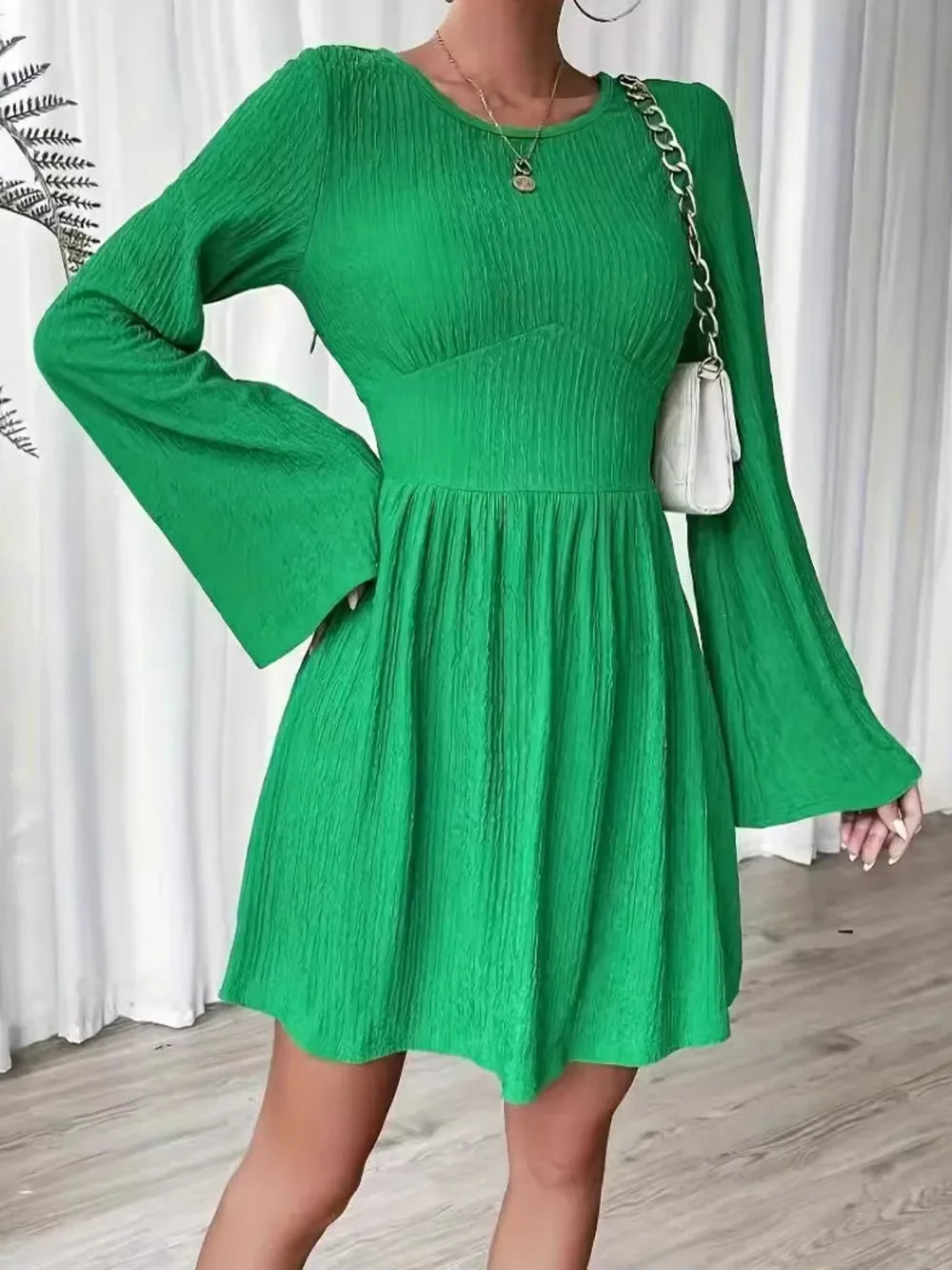 Round Neck Flare Sleeve Mini Dress Bazarre Mart Round Neck Flare Sleeve Mini Dress
