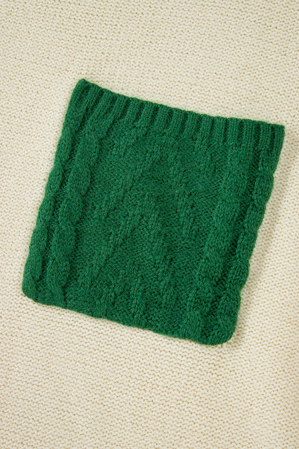 Green Color Block Drop Shoulder Cable Knit Sweater