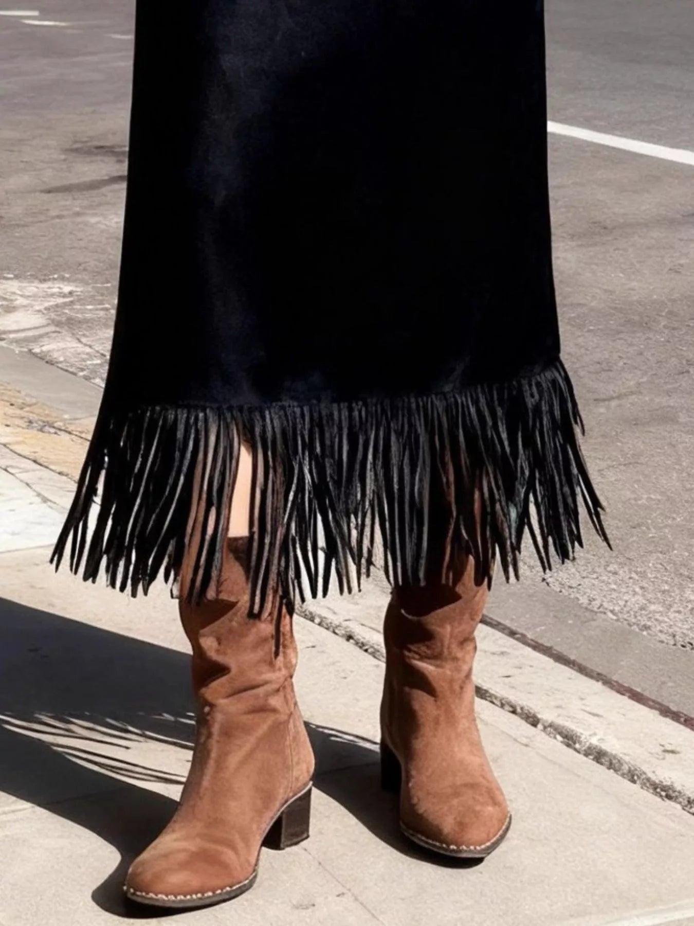 Suede Fringe Midi Skirt Trendsi Suede Fringe Midi Skirt
