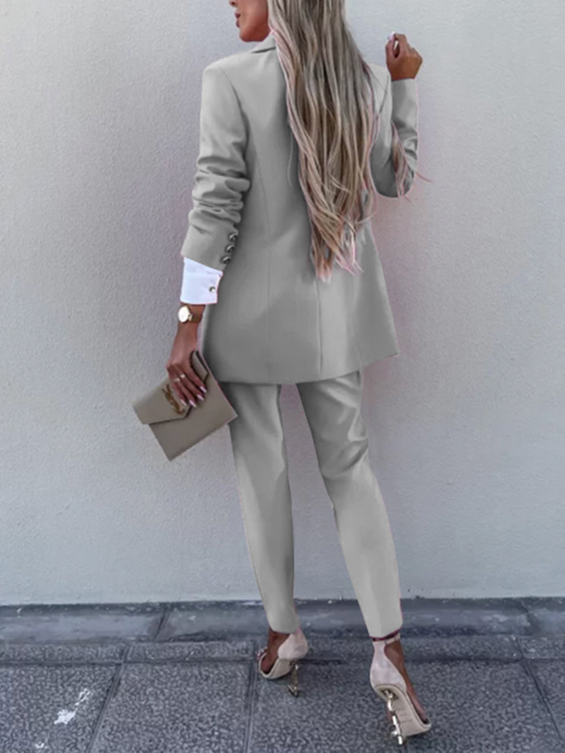 Double Breasted Lapel Collar Pants Suit