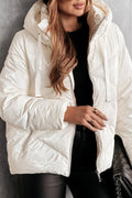 White Solid Quilted Hooded Zip Up Puffer Coat White 100%Polyamide Bazaare Mart Outerwear/Jackets