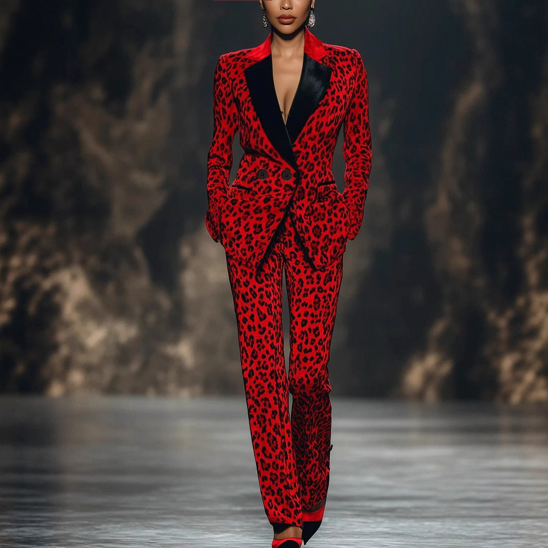 Red Leopard Pants Suit